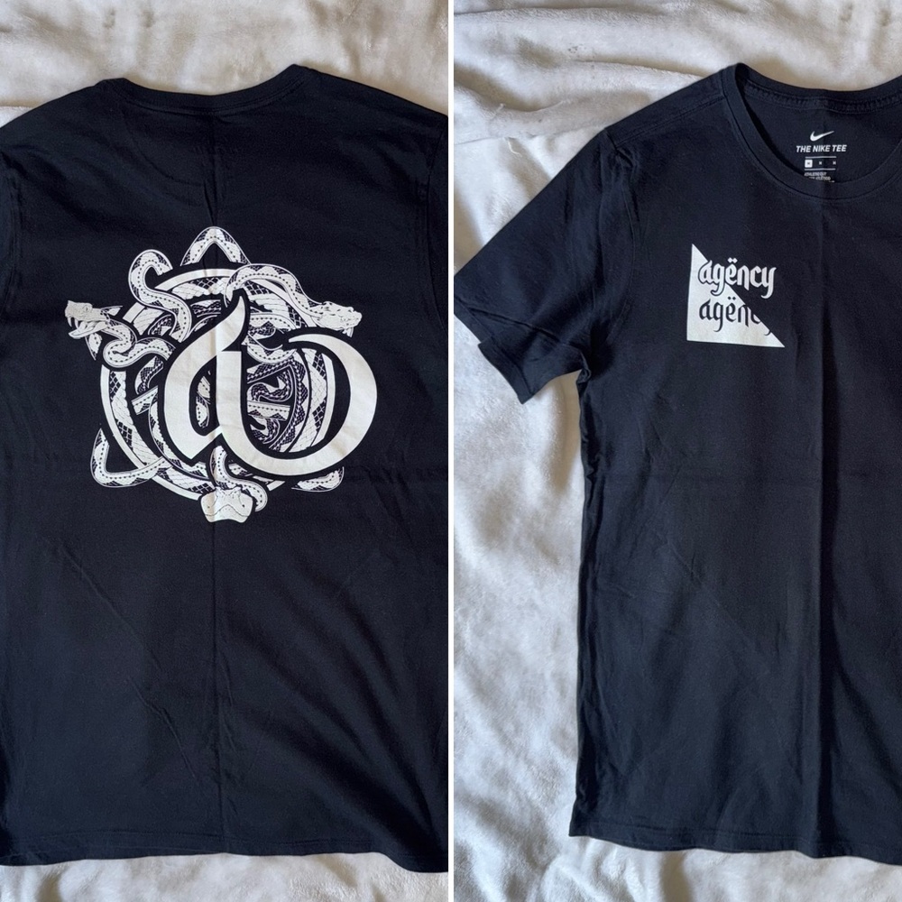 Nike x Agëncy Black & White Logo Tee – Men’s Medium Athletic Cut Graphic T-Shirt